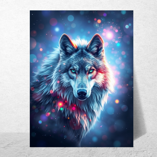 Star Bokeh Wolf Portrait A4 Print